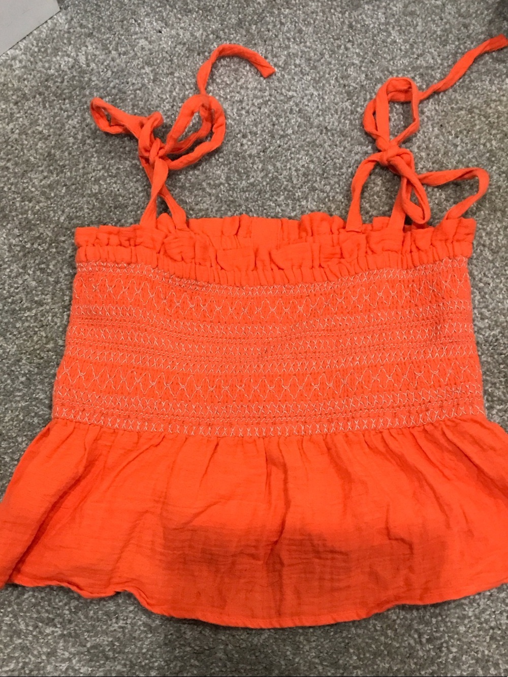 Free People Bright Orange Smocked Tie-Strap Camisole